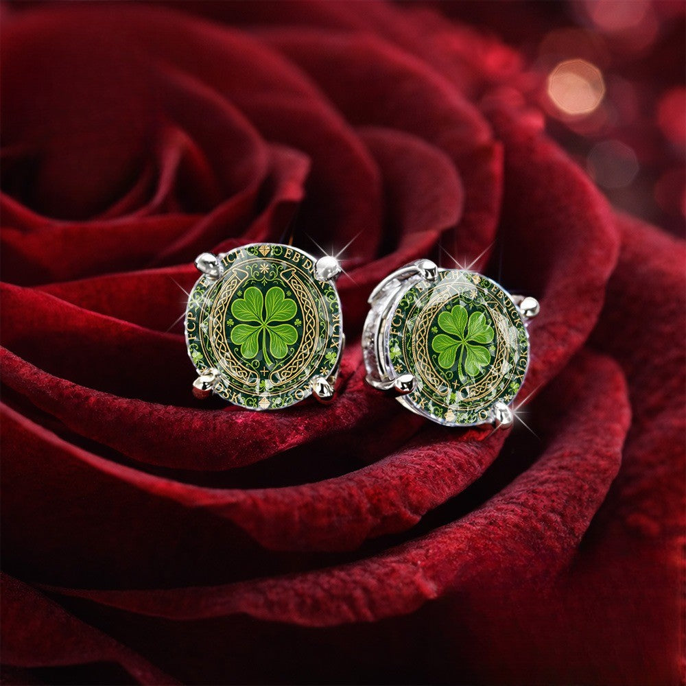 Green Clover Celtic Knot Stud Earrings