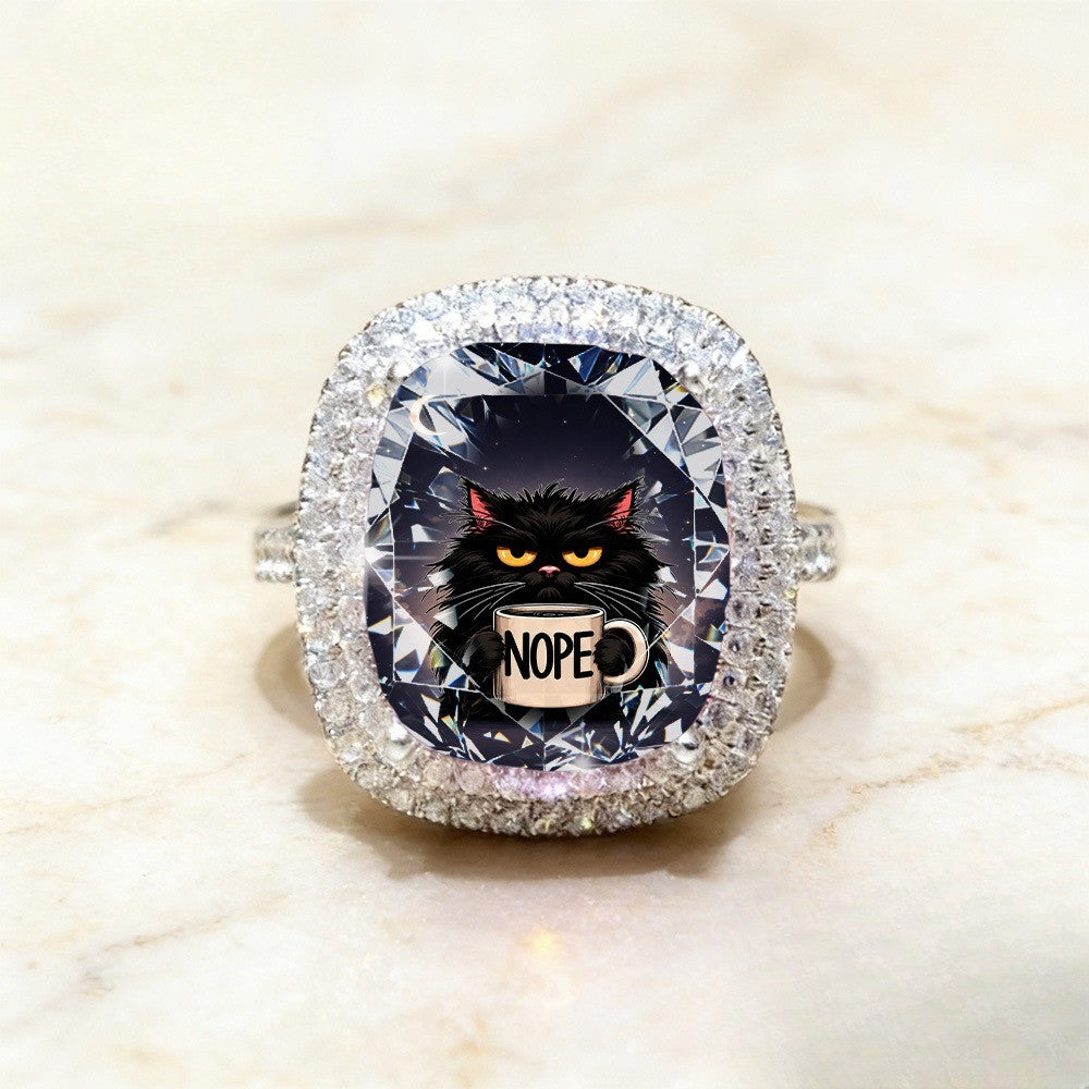 Black Cat Coffee Mug Square Ring