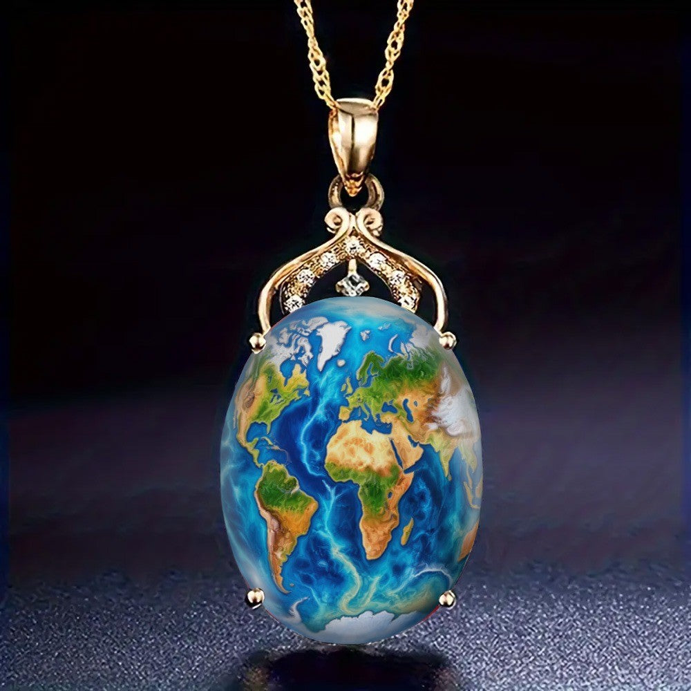 Topographical World Map Pendant Necklace