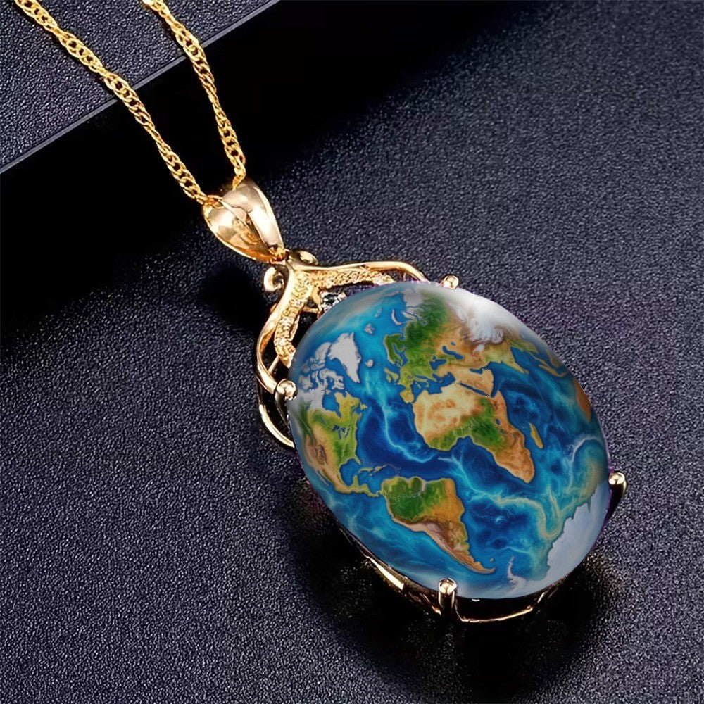Topographical World Map Pendant Necklace