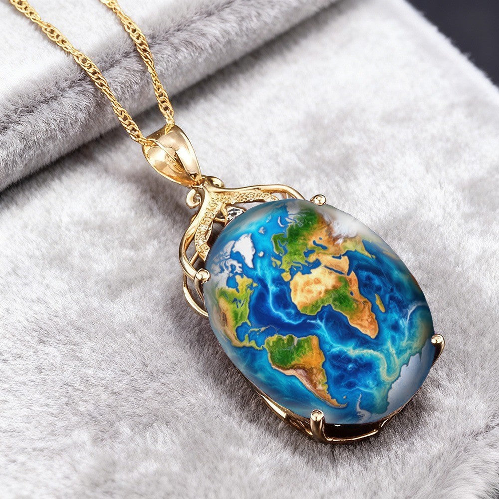 Topographical World Map Pendant Necklace