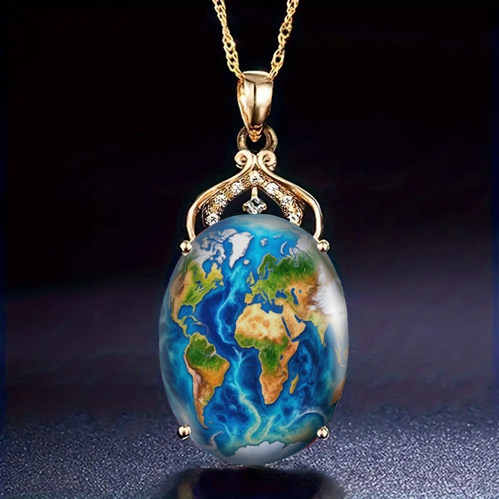 Topographical World Map Pendant Necklace