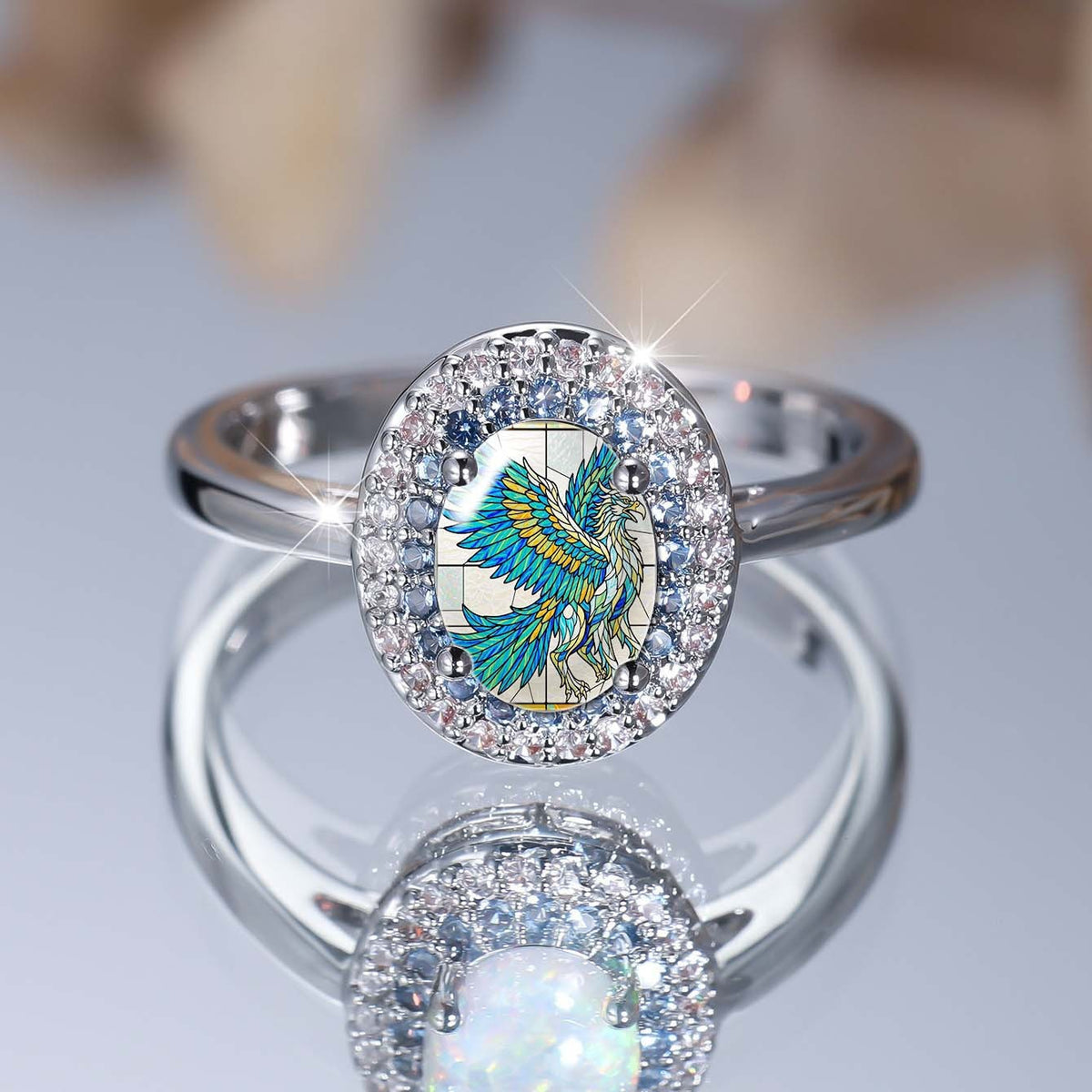 Blue Phoenix Oval Ring