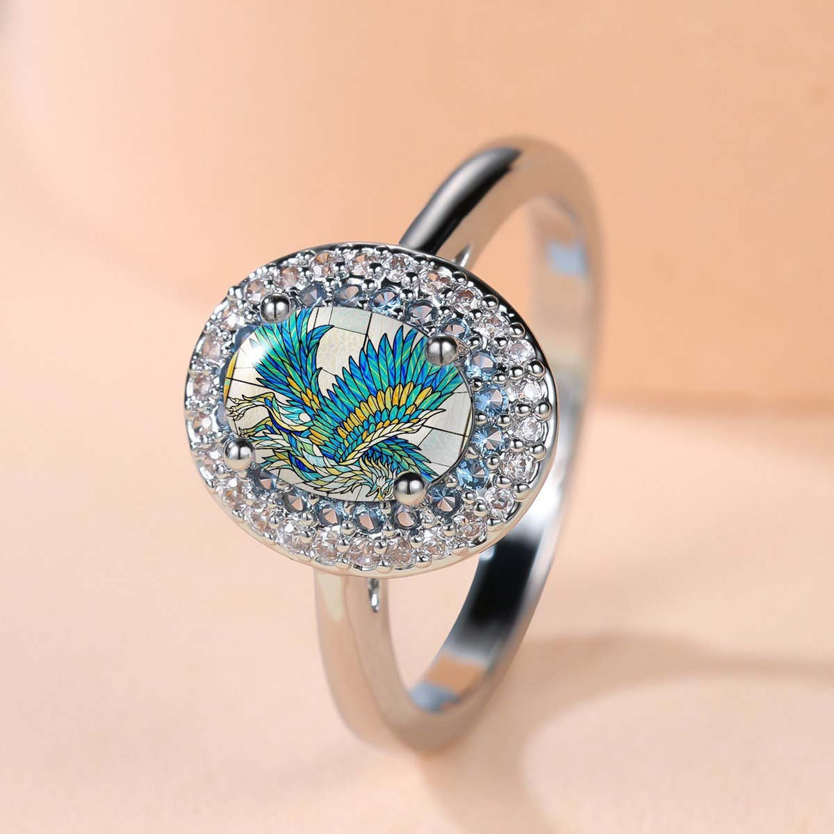 Blue Phoenix Oval Ring