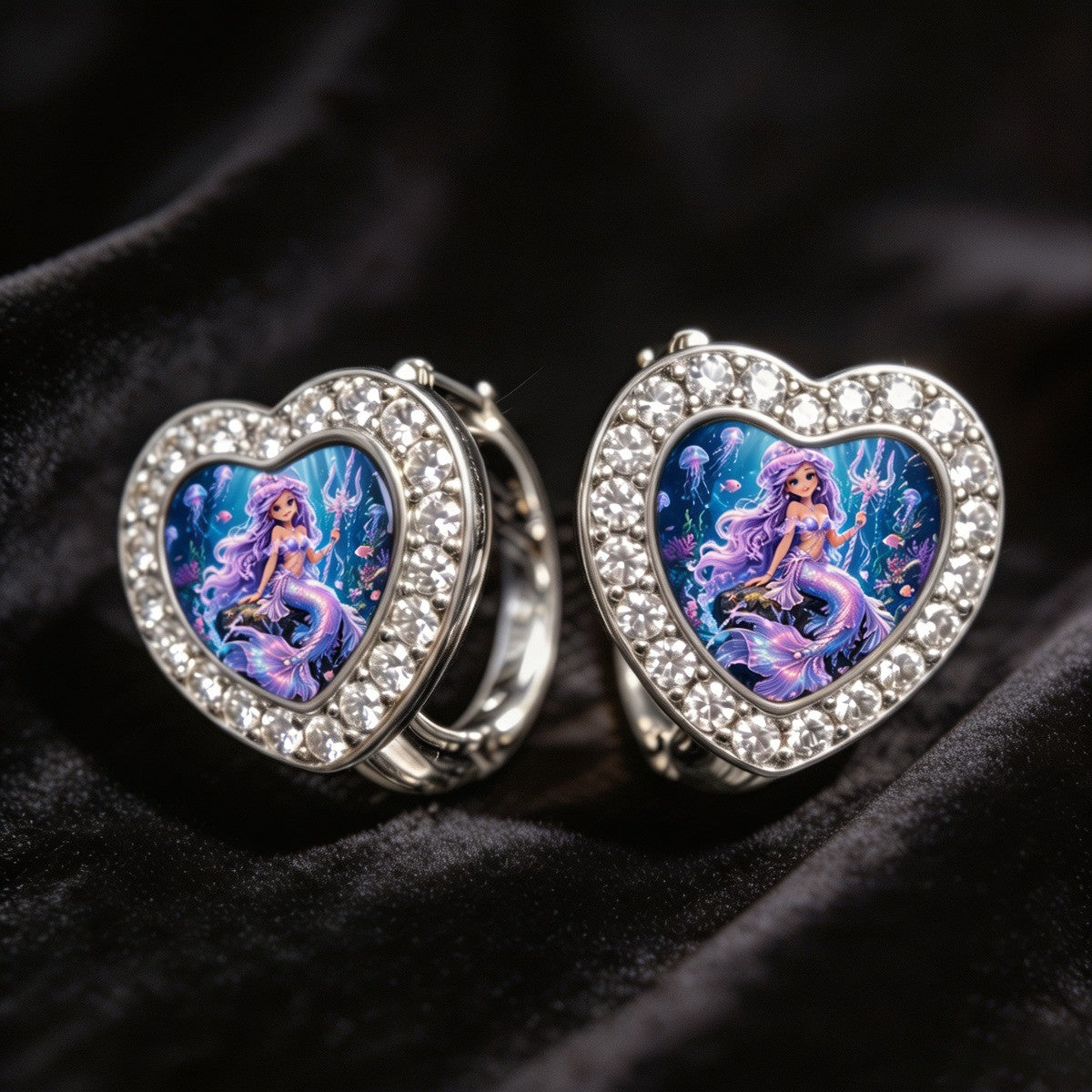 Mermaid Heart Huggie Earrings