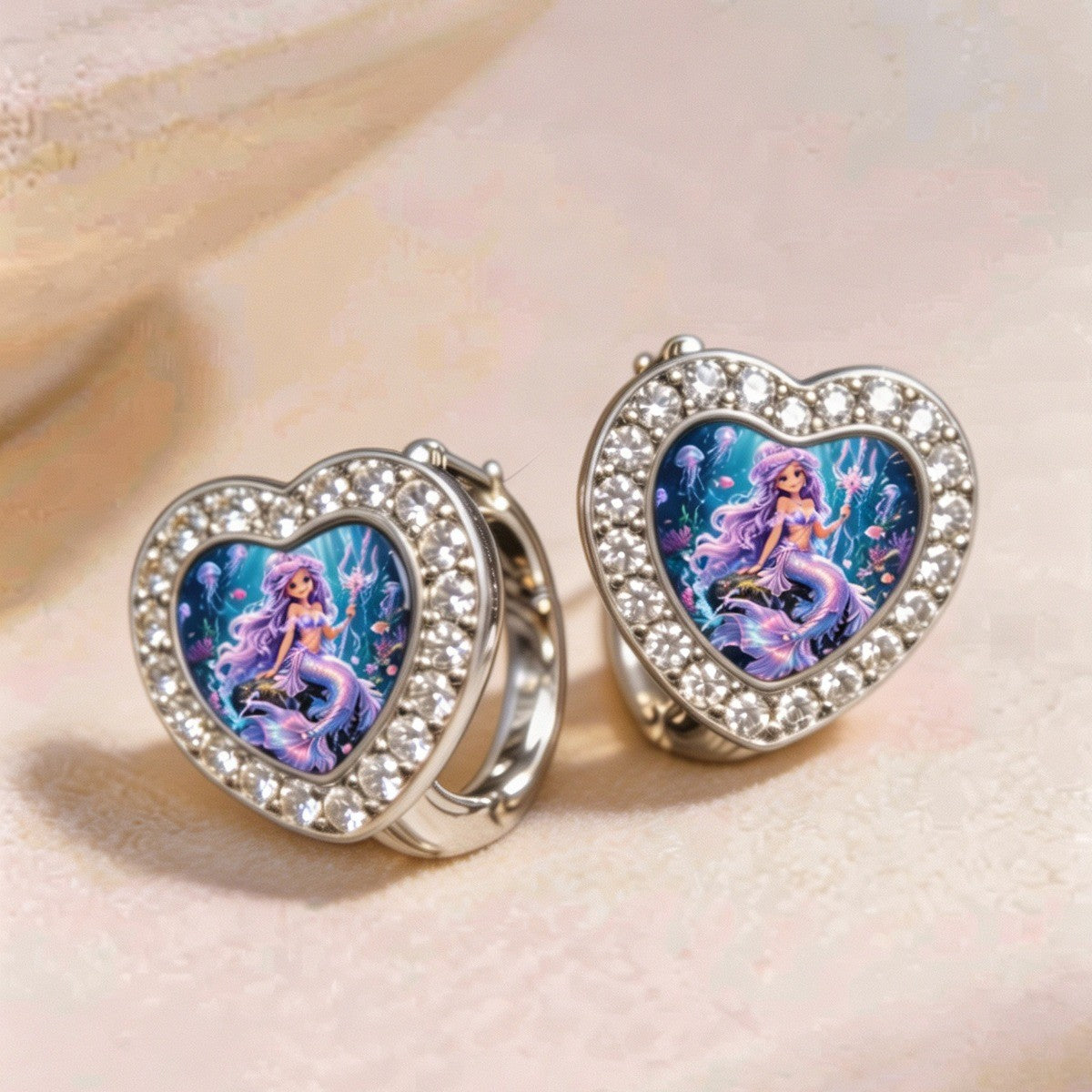 Mermaid Heart Huggie Earrings