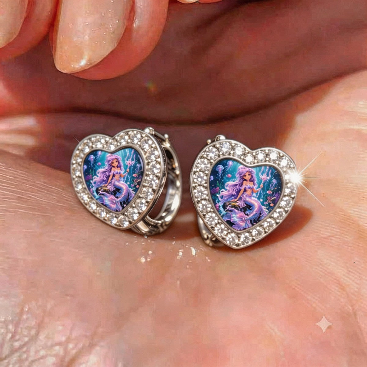 Mermaid Heart Huggie Earrings