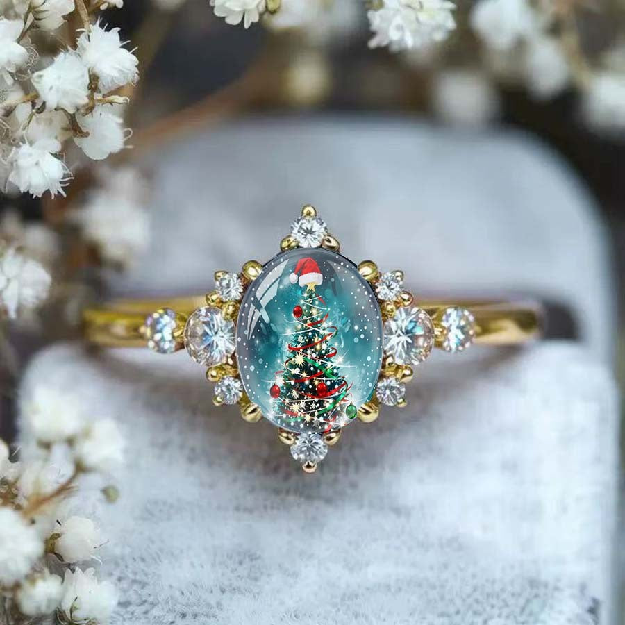 Festive Tree Oval Ring