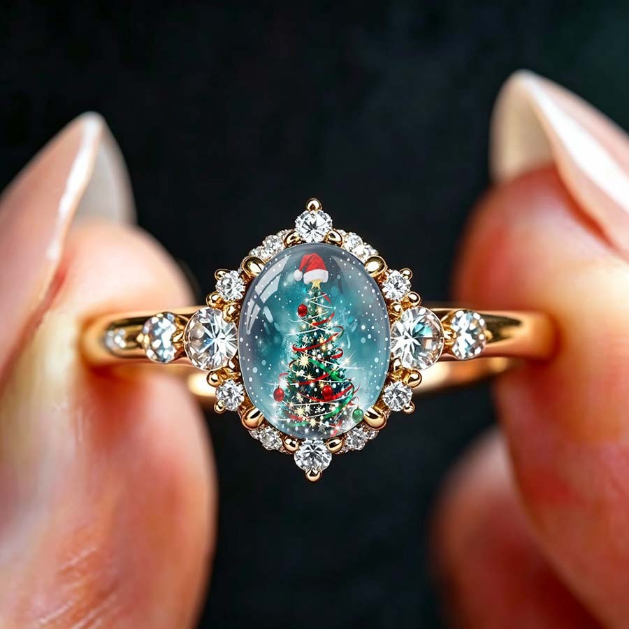 Festive Tree Oval Ring