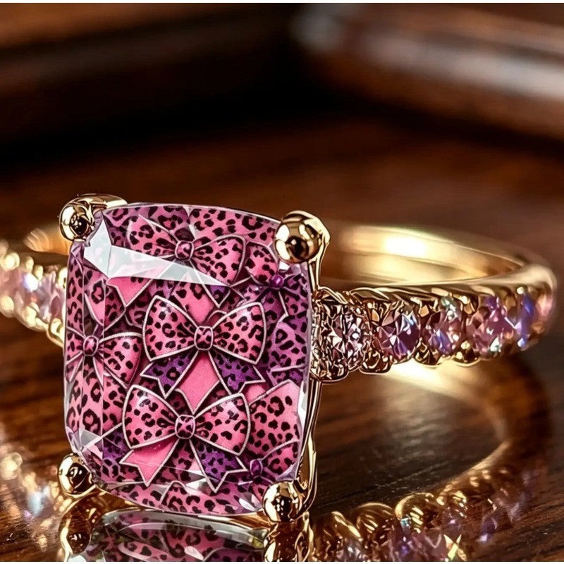 Pink Leopard Bow Square Ring