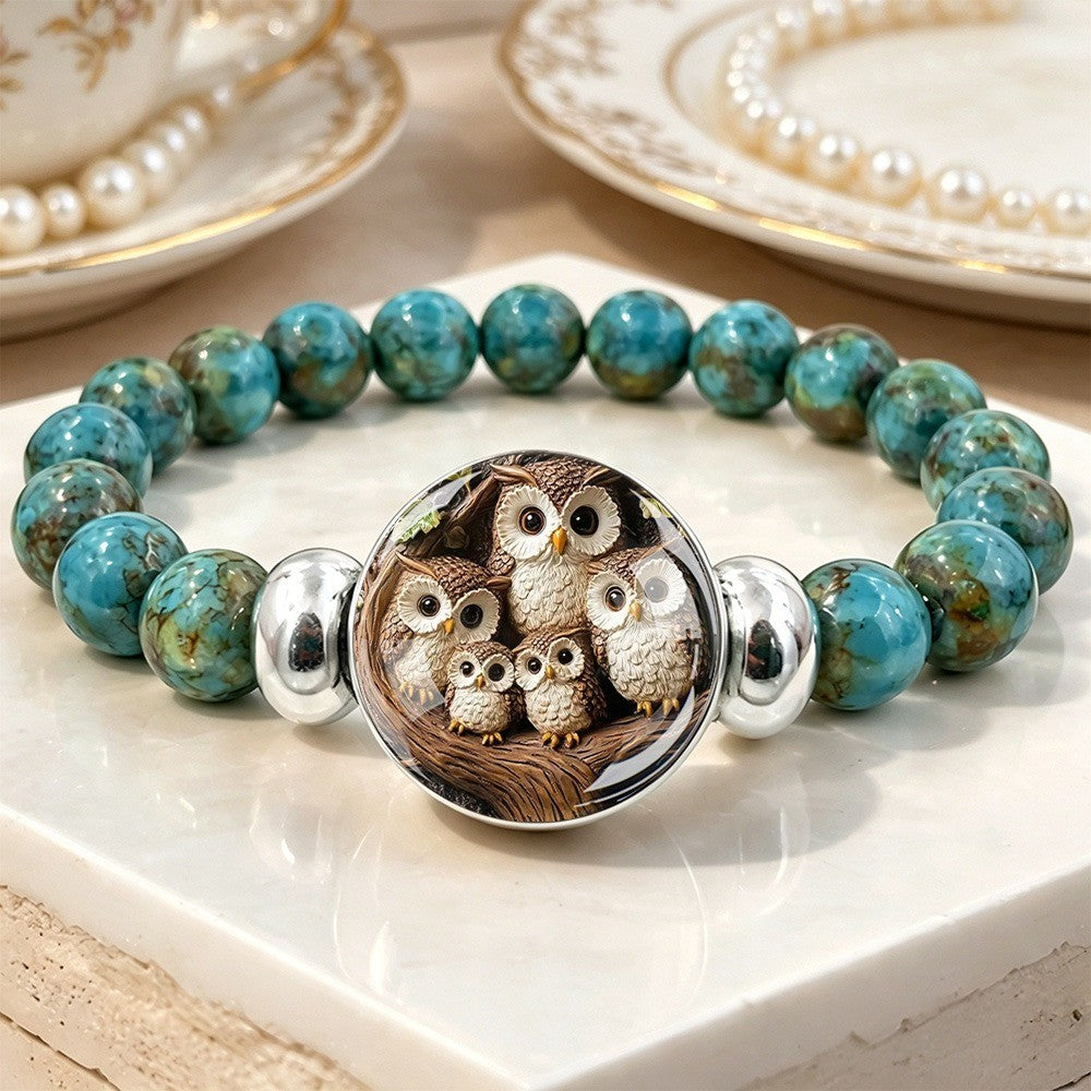 Owl Family Dome Bead Bracelet