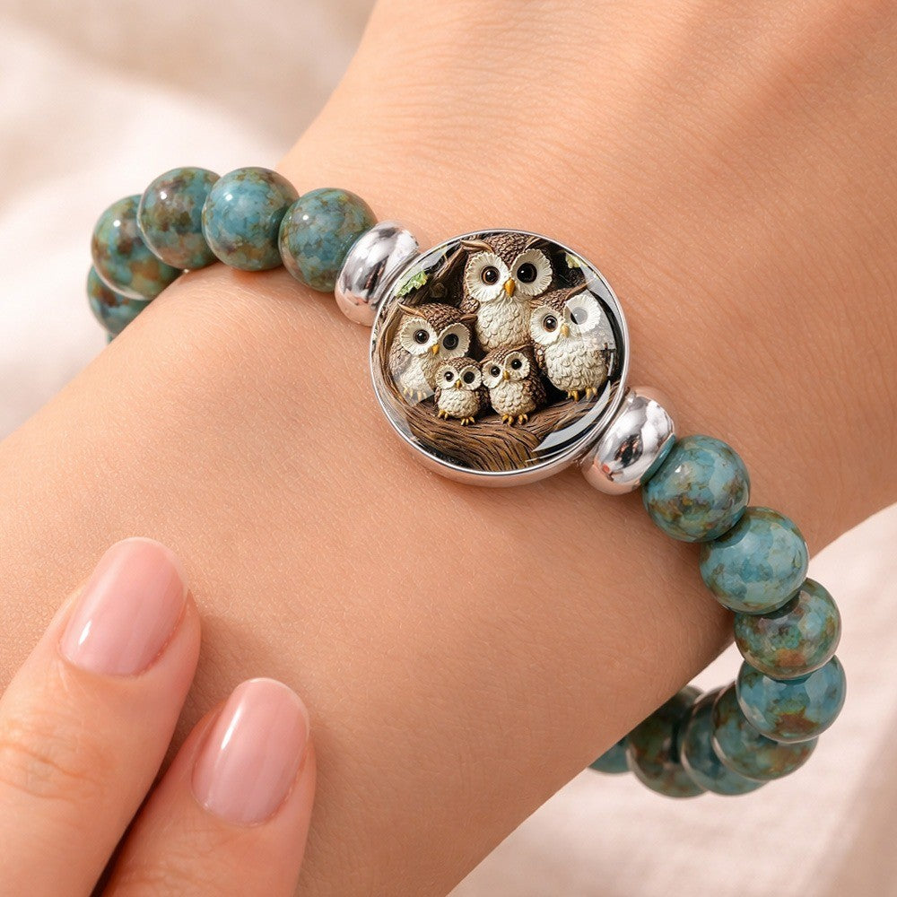 Owl Family Dome Bead Bracelet