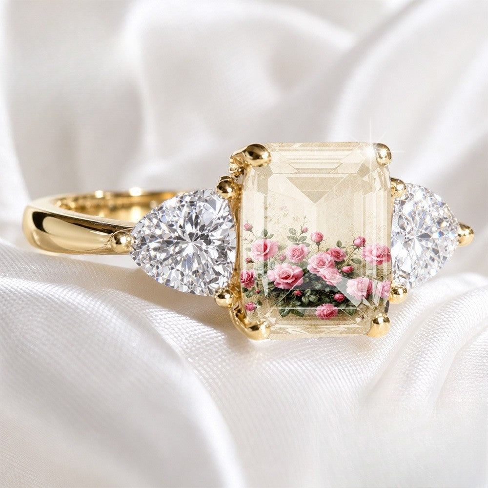 Floral Rose Rectangular Ring