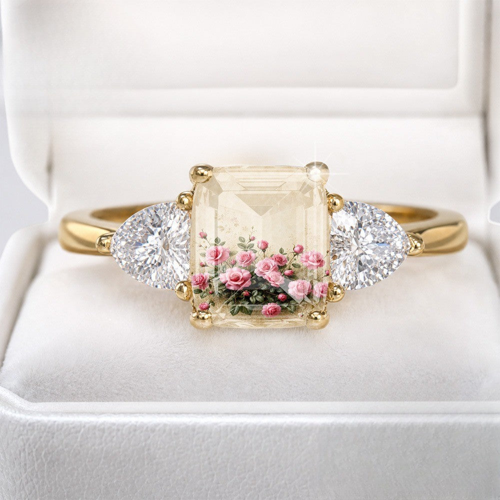 Floral Rose Rectangular Ring