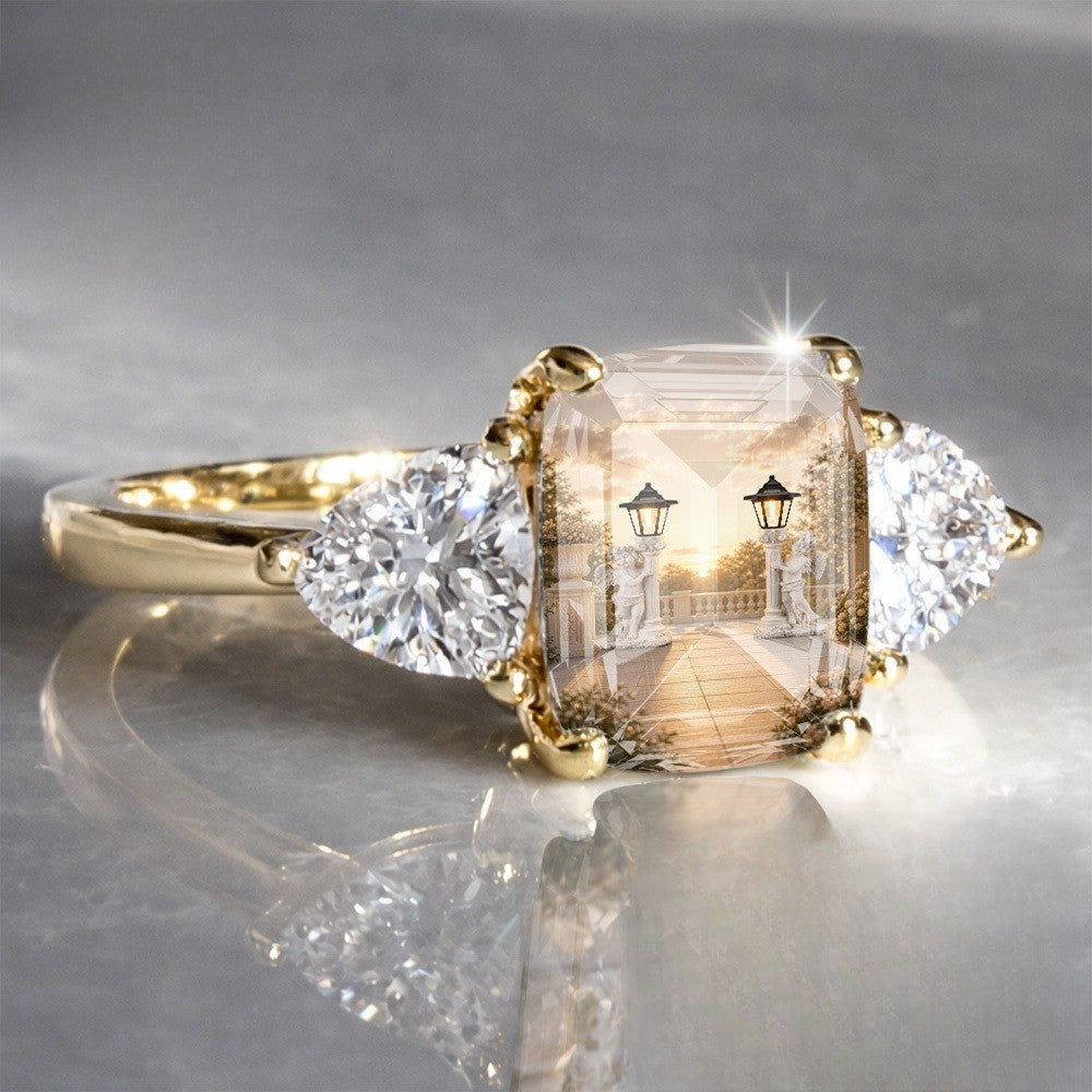 Courtyard Scene Three-Stone Ring