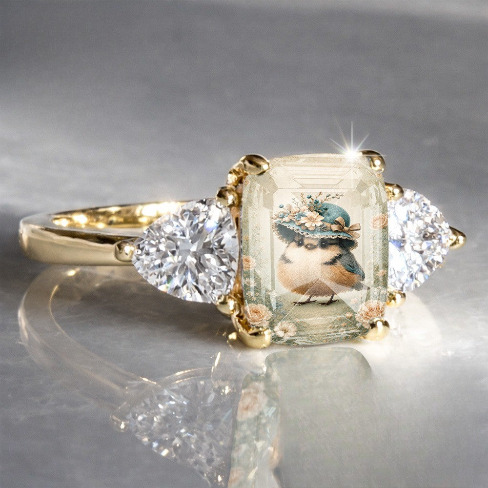 Vintage Bird Hat Floral Ring