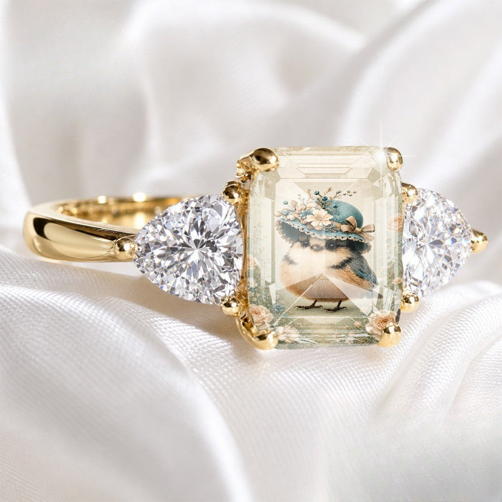 Vintage Bird Hat Floral Ring