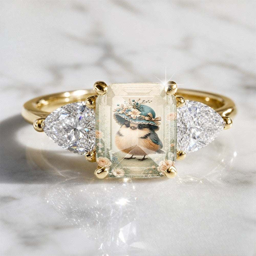 Vintage Bird Hat Floral Ring