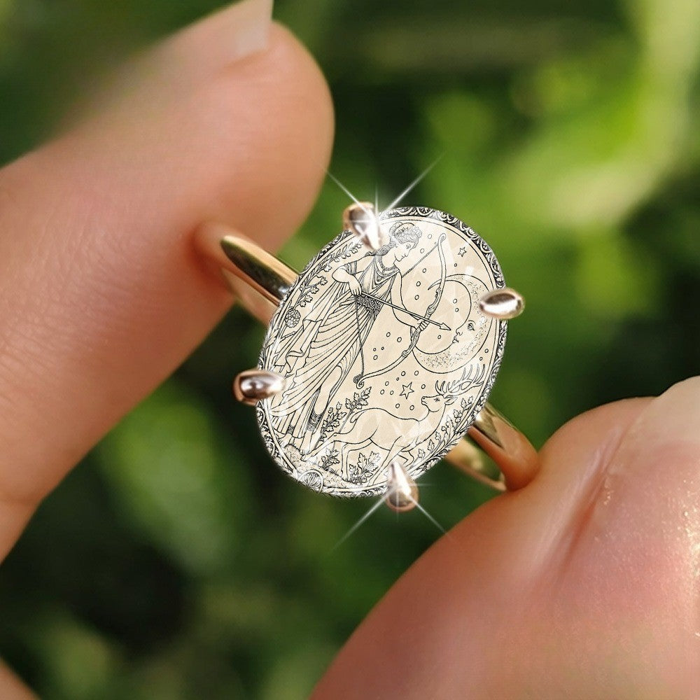 Oval Goddess & Deer Ring
