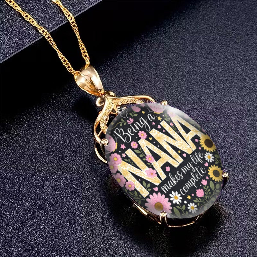 Nana Quote Oval Pendant Necklace