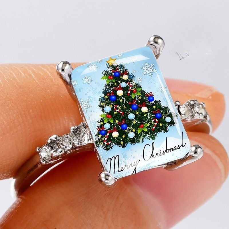 Christmas Tree Rectangle Ring