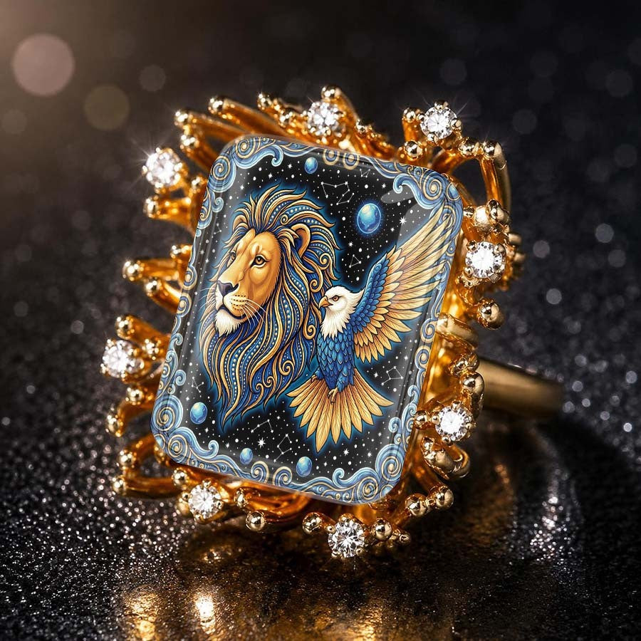Lion & Eagle Square Ring