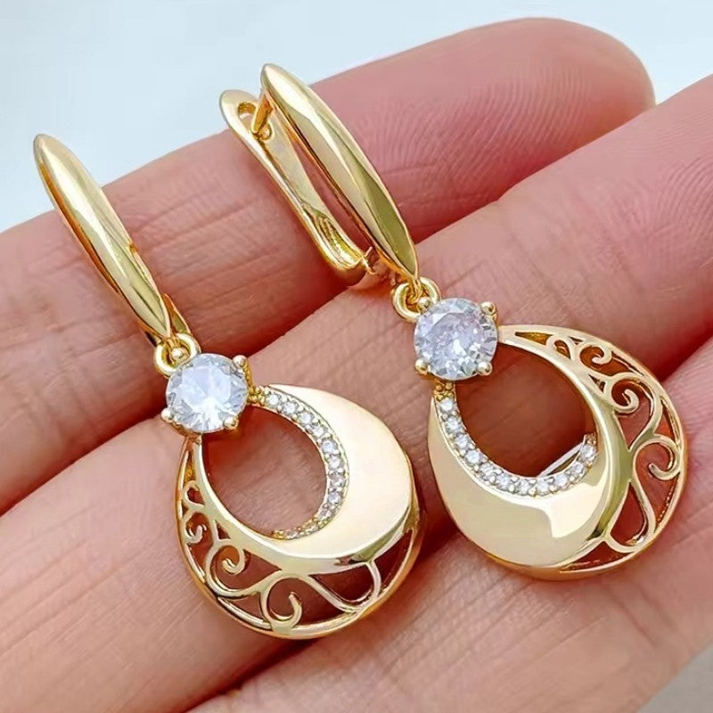 Crystal Filigree Moon Drop Earrings