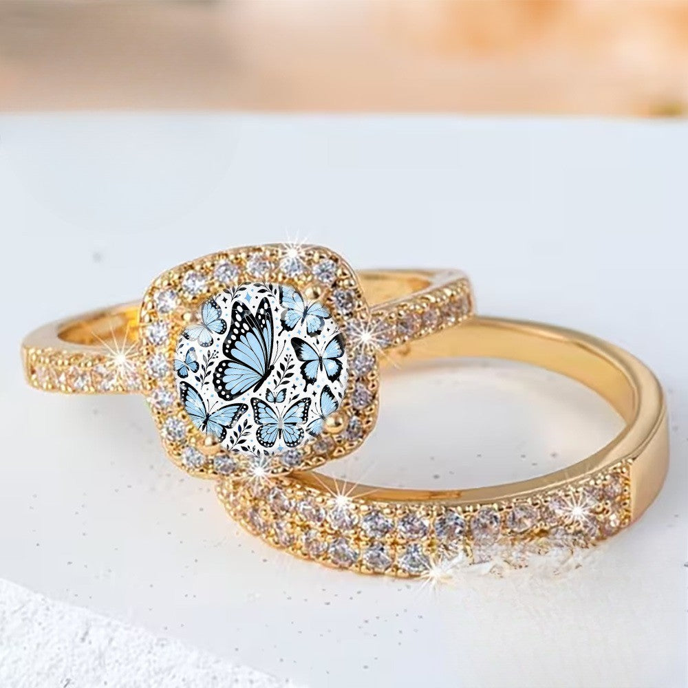 Blue Butterfly Square Ring Set