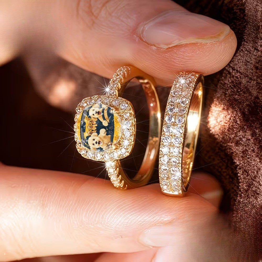 Square Dog Portrait Ring Set
