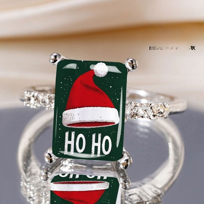 Santa Hat Ho Ho Square Ring