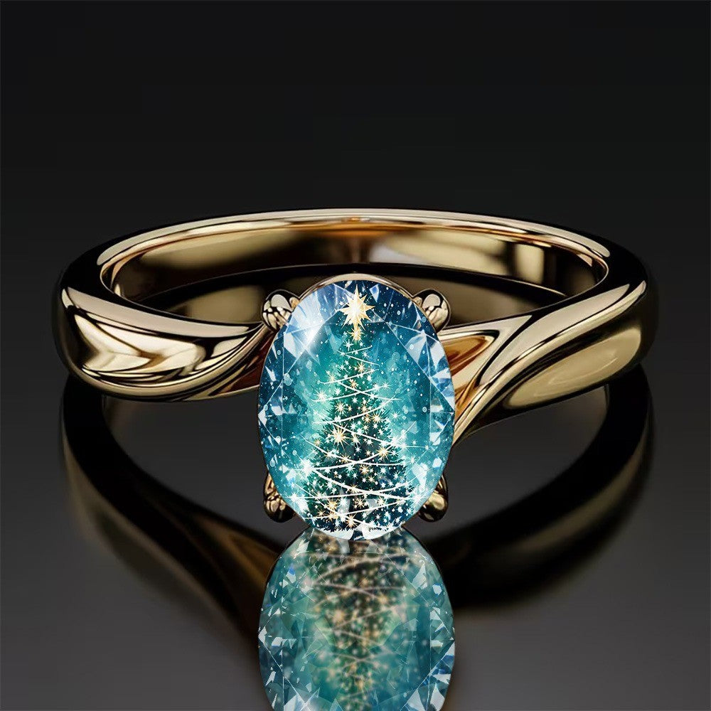 Blue Starry Tree Oval Ring