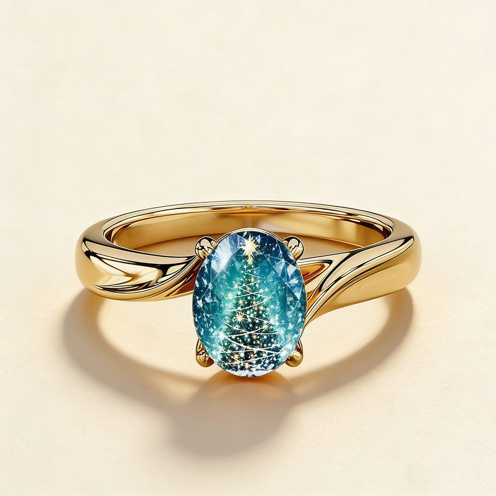 Blue Starry Tree Oval Ring