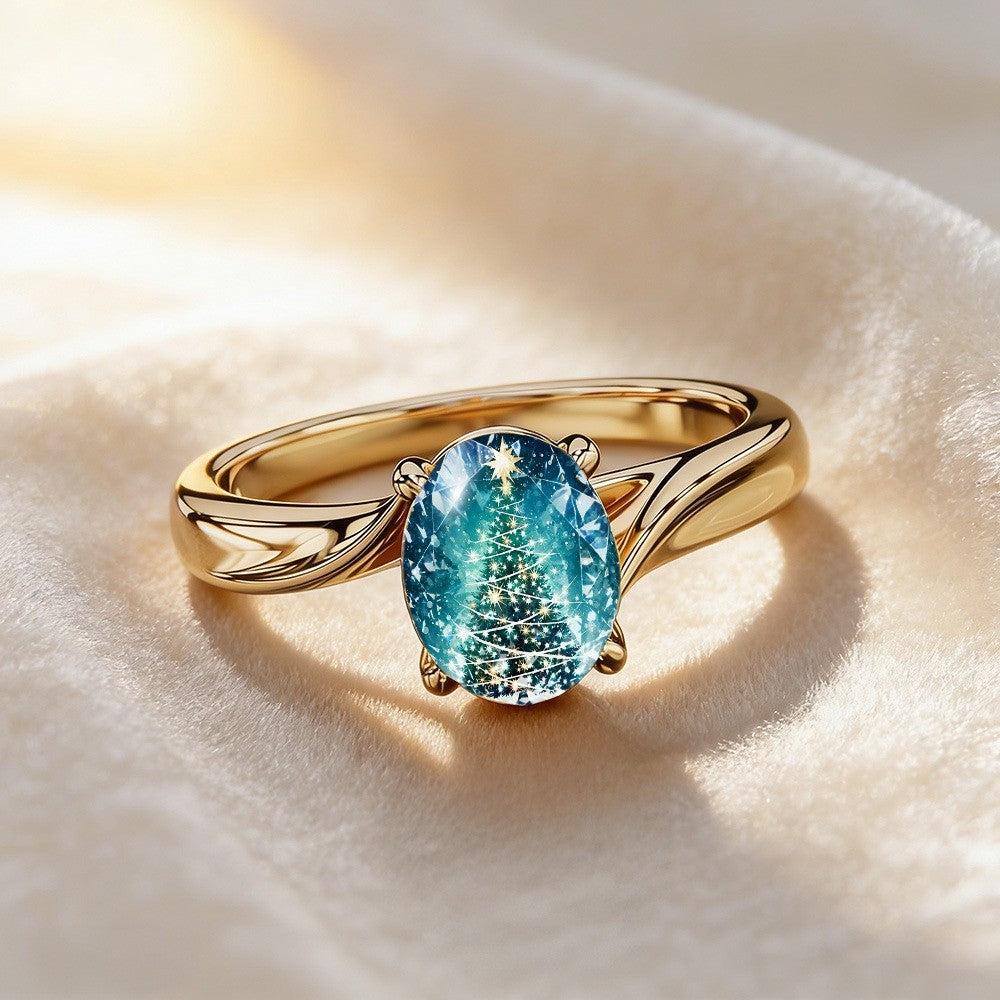 Blue Starry Tree Oval Ring