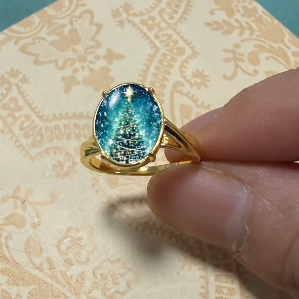 Blue Starry Tree Oval Ring