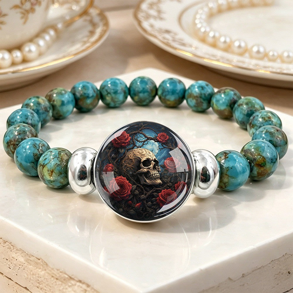 Turquoise Skull & Rose Bracelet