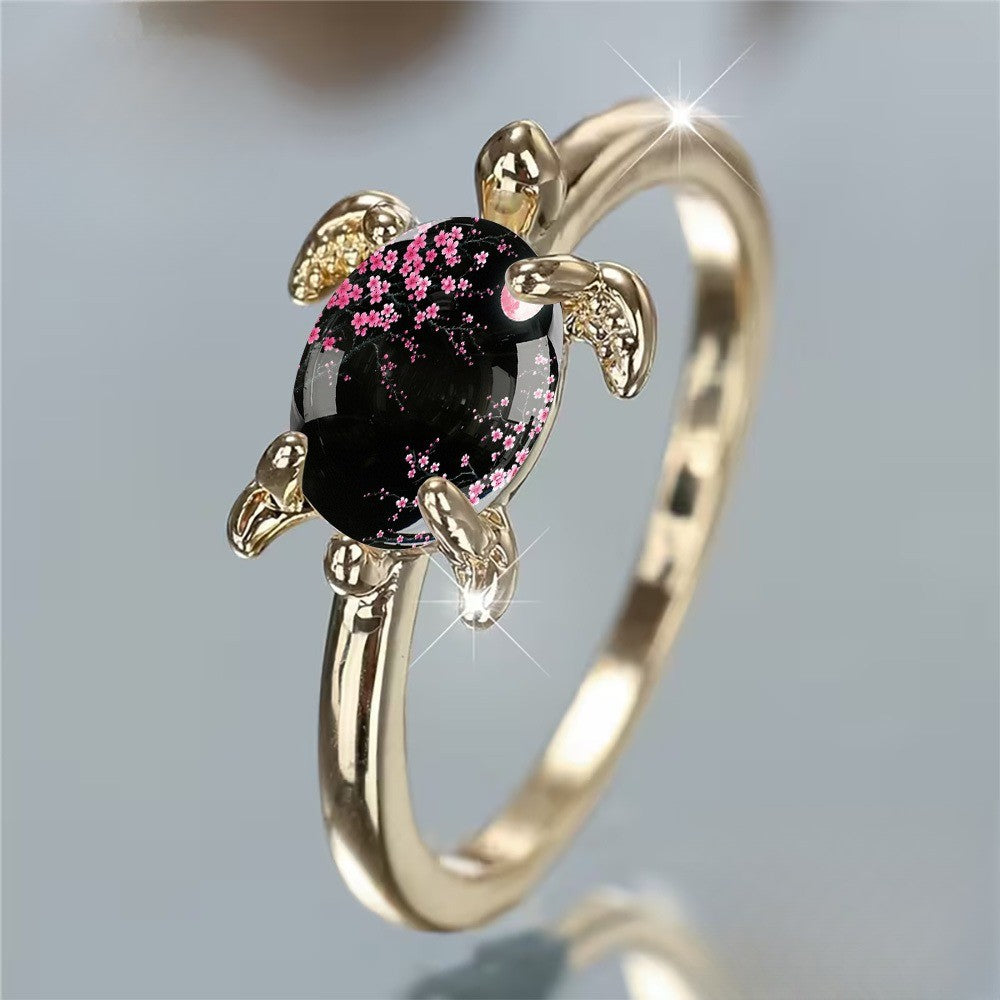 Pink Floral Tortoise Ring