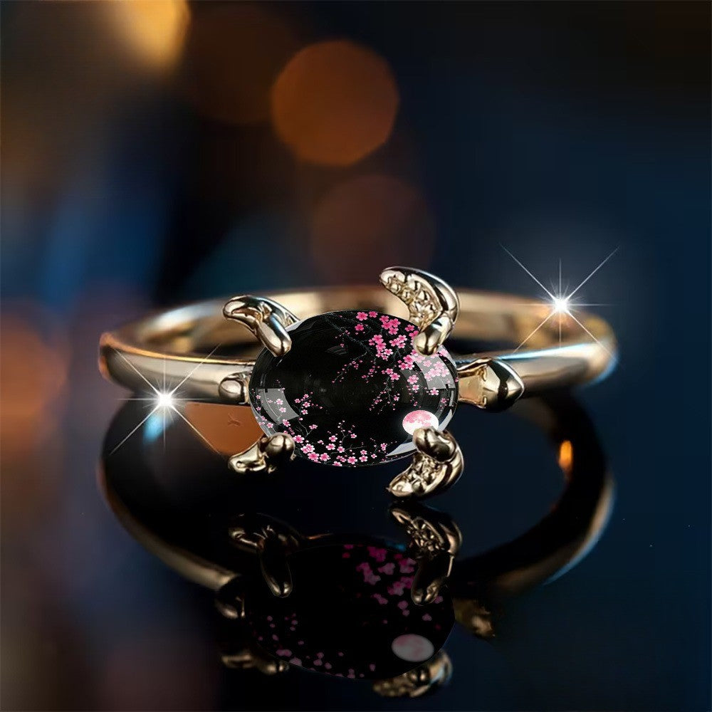 Pink Floral Tortoise Ring