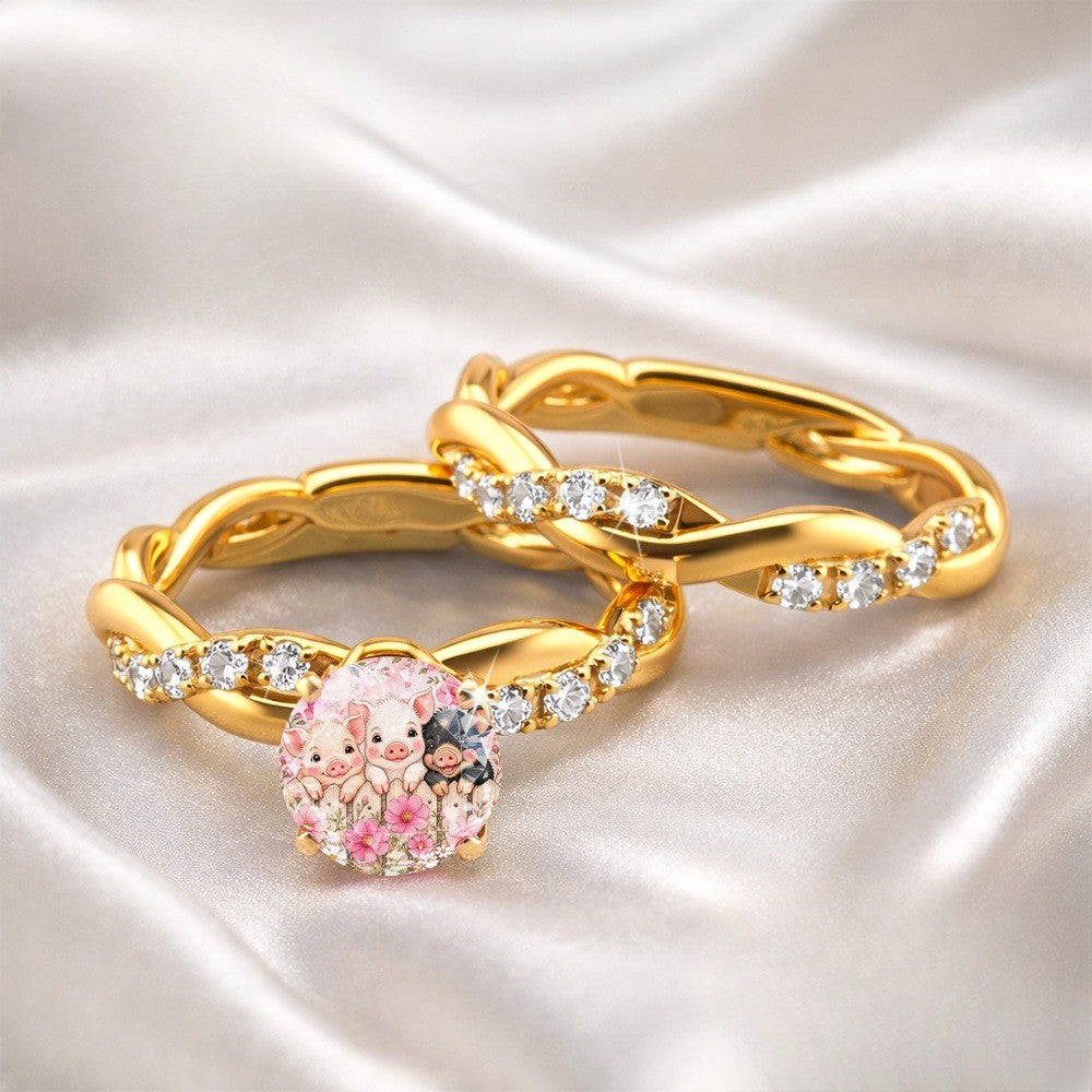 Piggy Floral Dome Ring