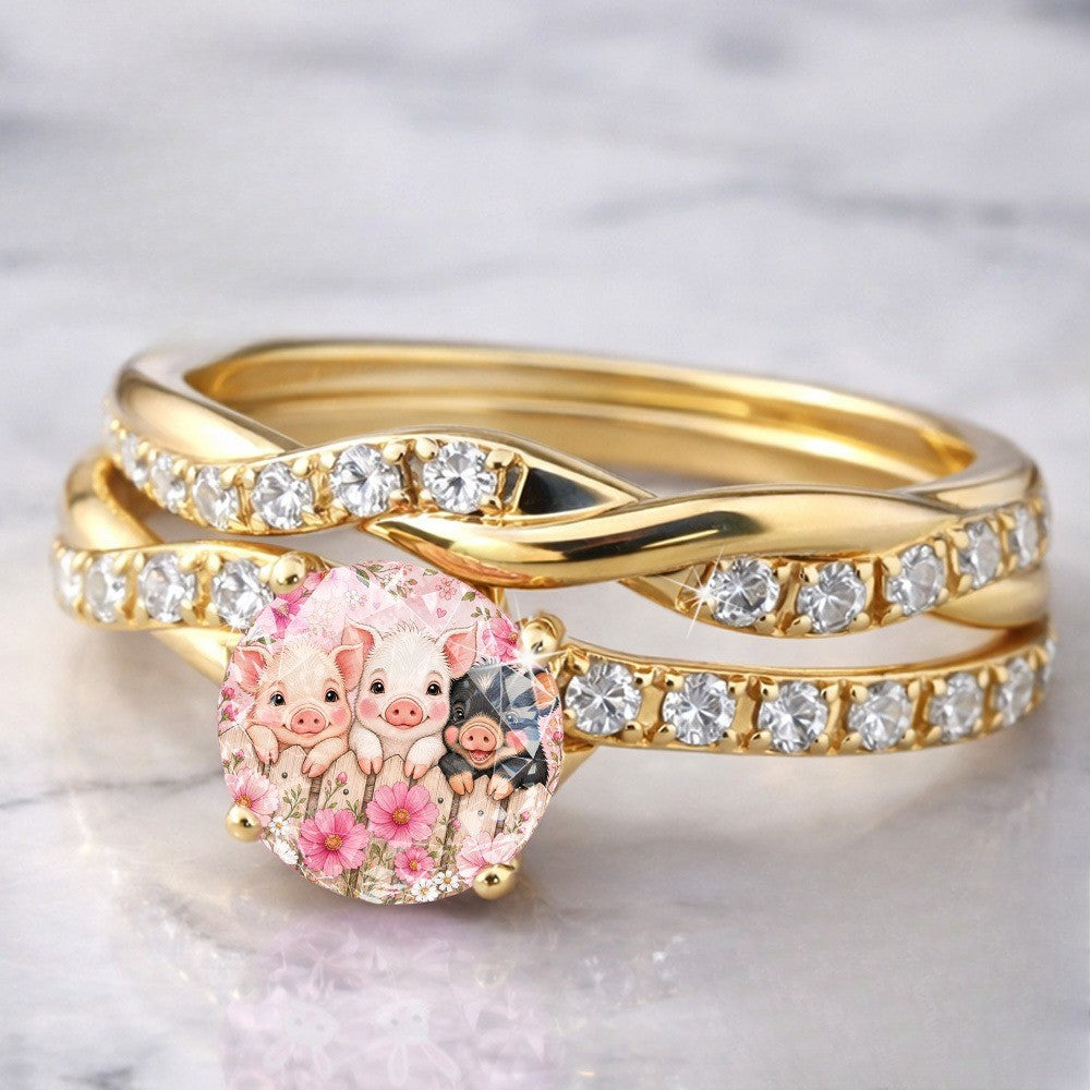 Piggy Floral Dome Ring