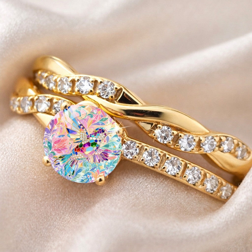 Colorful Hummingbird Twisted Ring
