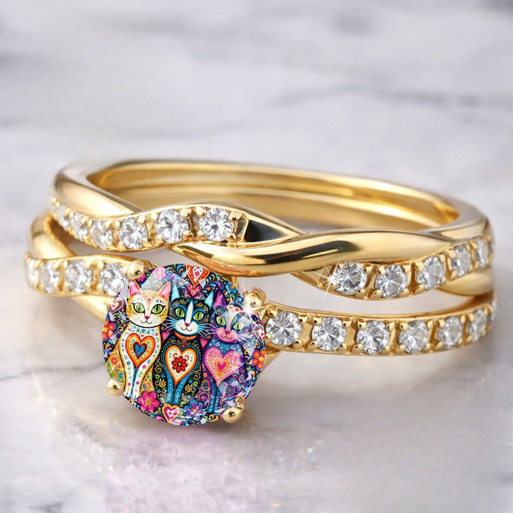 Colorful Cat Statement Ring