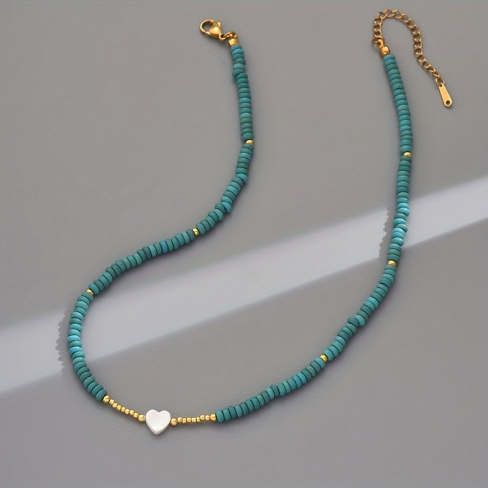 Turquoise Bead Heart Necklace