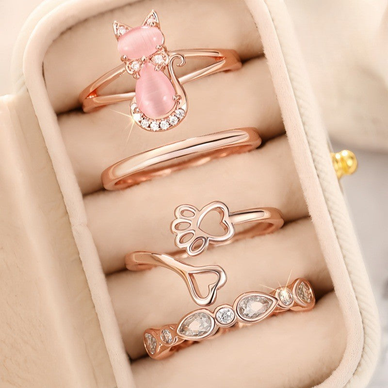 Cat & Paw Stackable Ring Set