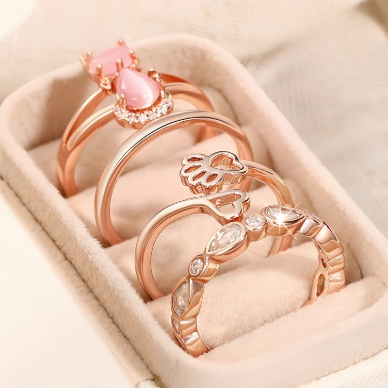 Cat & Paw Stackable Ring Set
