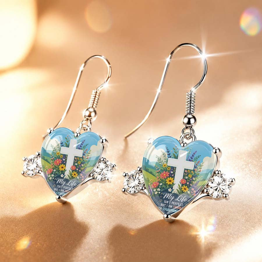 My Life Floral Cross Heart Earrings