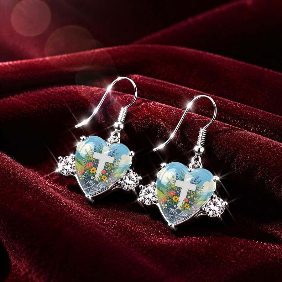 My Life Floral Cross Heart Earrings