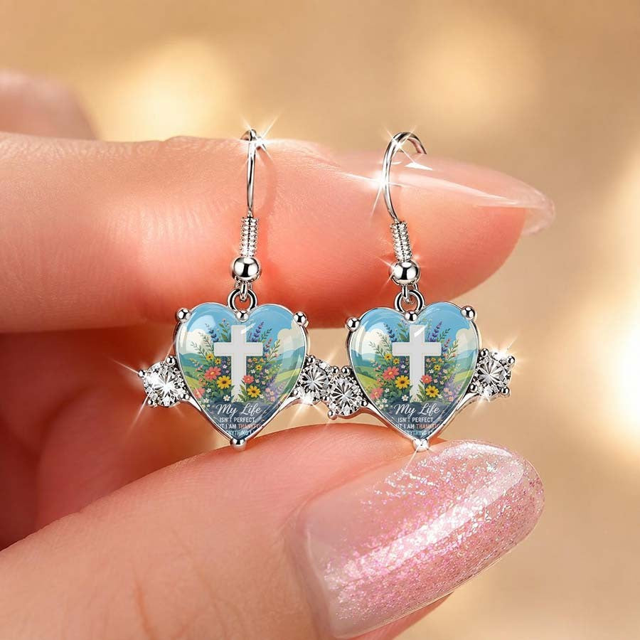 My Life Floral Cross Heart Earrings