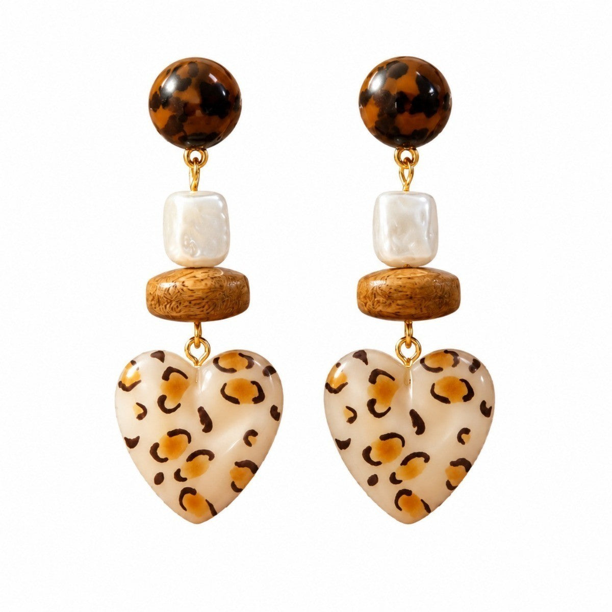 Leopard Beaded Heart Drop Earrings
