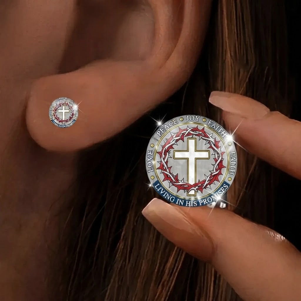 Cross & Thorn Circle Stud Earrings