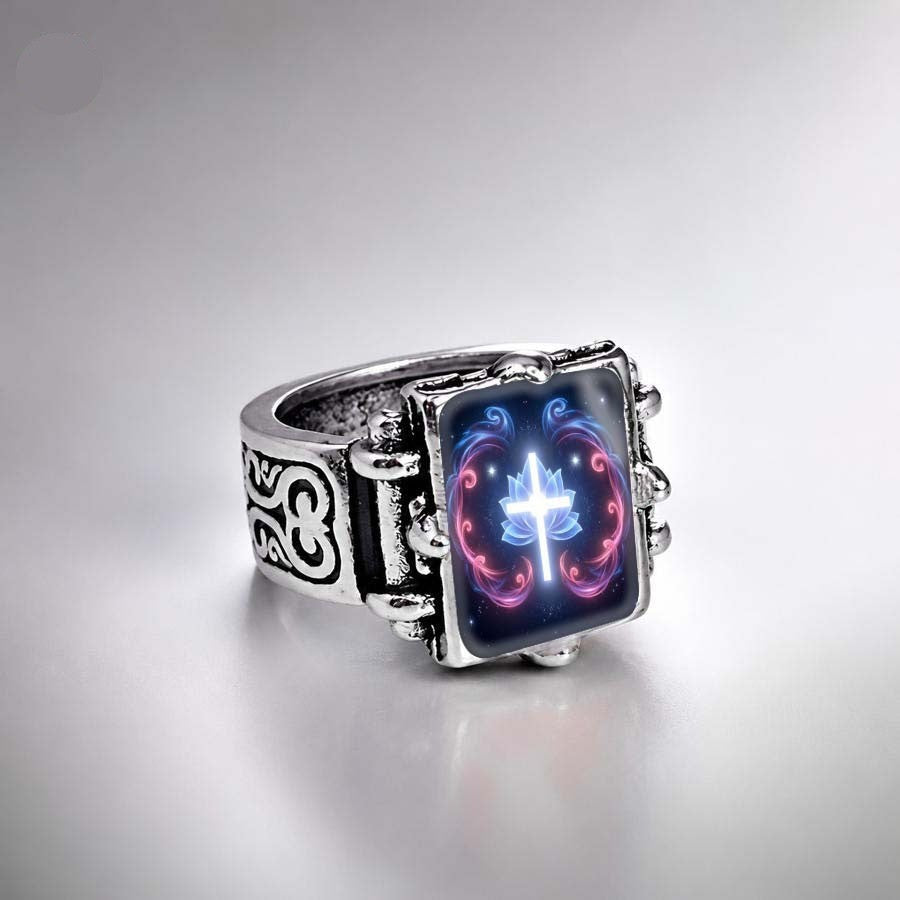 Glowing Lotus Cross Square Ring